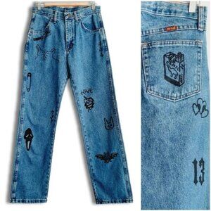 RUSTLER Custom Handpainted High Rise Mom Blue Jean Sz 30